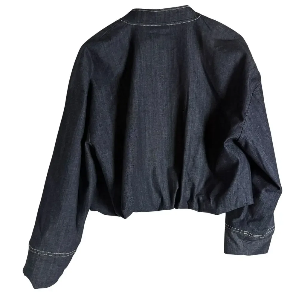 Zara Dark Chambray Denim 2 Piece Pleated Mini Skirt Jacket Co-Ord Set S